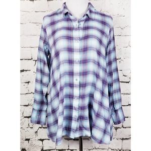 FREE PEOPLE Oversized Gauzy A-Line Plaid Shirt